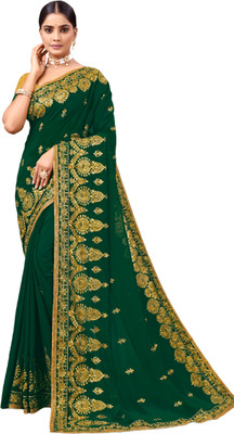 KHRITI FAB Embroidered, Floral Print Bollywood Net Saree(Green)