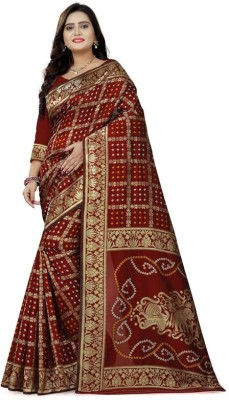 RAGHAV CULTURE Solid/Plain Daily Wear Silk Blend Saree(Maroon)