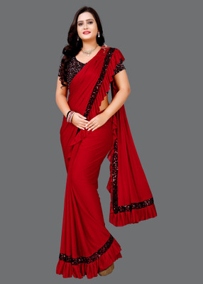 Lighthouse Embellished Bollywood Lycra Blend Saree(Red)