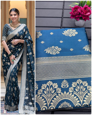 SEASON FAB Self Design, Applique, Blocked Printed, Checkered Banarasi Jacquard, Art Silk Saree(Dark Green)