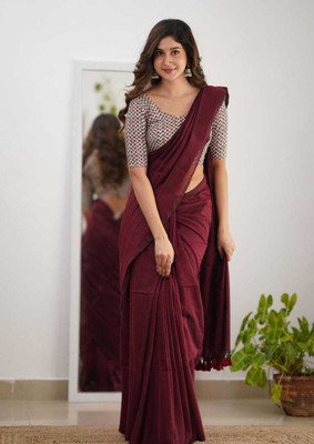 Maku Solid/Plain Tant Pure Cotton Saree(Maroon)
