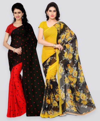 Anand Sarees Polka Print Daily Wear Georgette Saree(Pack of 2, Black, Yellow)