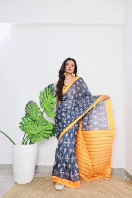 JASU CREATION Printed Handloom Pure Cotton Saree(Grey)