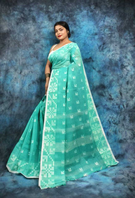 REBASAREECENTRE Solid/Plain, Woven Tant Pure Cotton Saree(Blue)