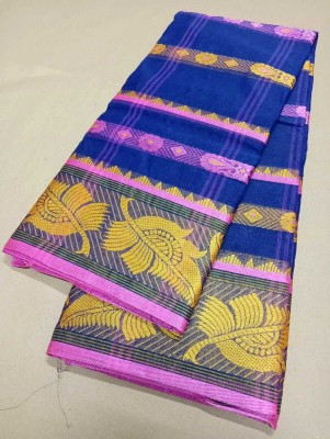 M FASHION Self Design Tant Pure Cotton Saree(Dark Blue)