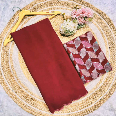 RK Creation Embellished Gadwal Georgette Saree(Maroon)