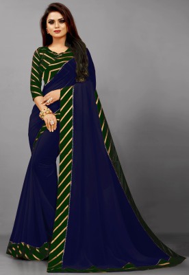 Glamour Hub Solid/Plain Bollywood Georgette, Chiffon Saree(Blue)