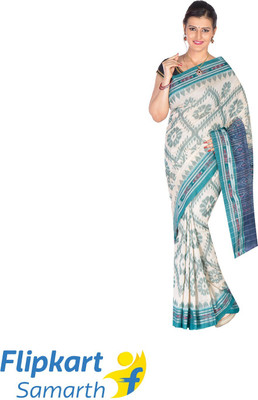 handloom paridhaan Printed Sambalpuri Pure Cotton Saree(White)