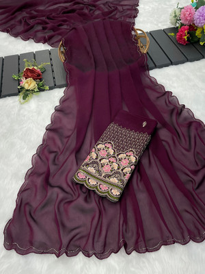 JIVI CLOTHING Solid/Plain Bollywood Chiffon Saree(Purple)