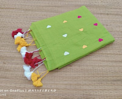 TheBongFashion Embroidered Handloom Pure Cotton Saree(Light Green)