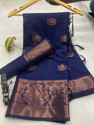AARAANA Woven Kanjivaram Pure Silk, Art Silk Saree(Dark Blue)