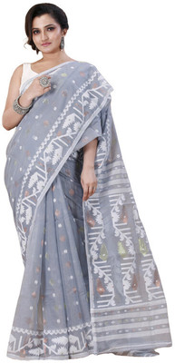 Oishani Saree Ghor Woven Jamdani Cotton Silk Saree(Grey)