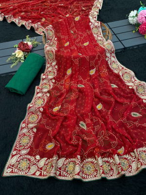 LAJEELEE Embroidered Bandhani Georgette Saree(Maroon)