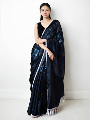 Pandadi Saree Printed Bollywood Silk Blend Saree(Dark Blue)