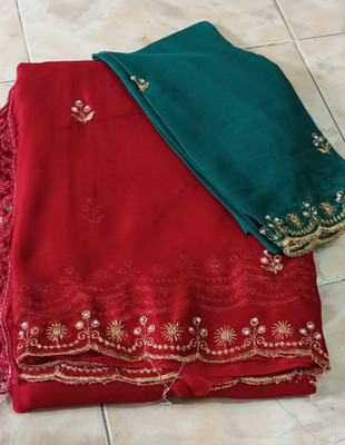 Bhavishya Surat Sarees Embroidered Saree with Attached Blouse Georgette Saree(Red)