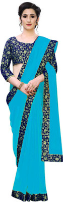 Rashiklal & Co. Solid/Plain Bollywood Georgette Saree(Light Blue, Dark Blue)