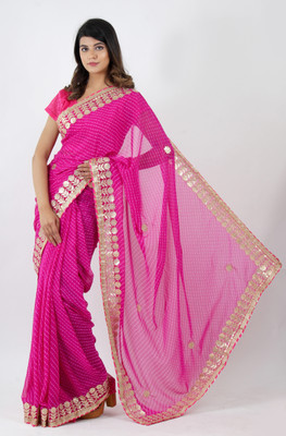 Rohit Designer Embroidered Bollywood Georgette Saree(Pink)