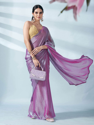 M.S.RETAIL Solid/Plain Bollywood Chiffon Saree(Purple)