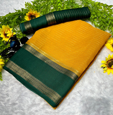 Anuradha Enterprise Striped, Woven, Self Design Mysore Silk Blend Saree(Yellow)