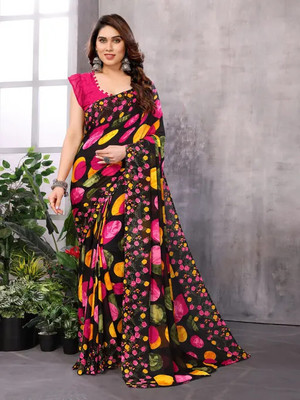 CHOICEIT Printed Daily Wear Georgette Saree(Pink)