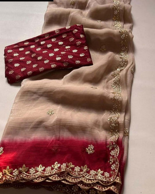 BELLETRENDZ Embroidered Bollywood Jimmy choo Saree(Cream)