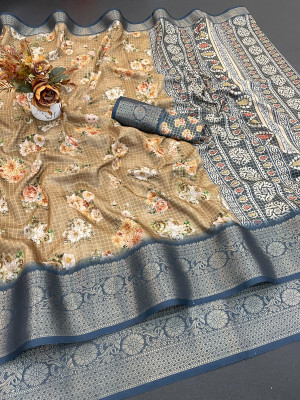 KV Fashion Digital Print Daily Wear Art Silk Saree(Beige)