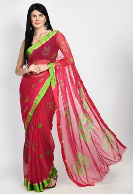TIARAA Geometric Print Bollywood Chiffon Saree(Magenta)