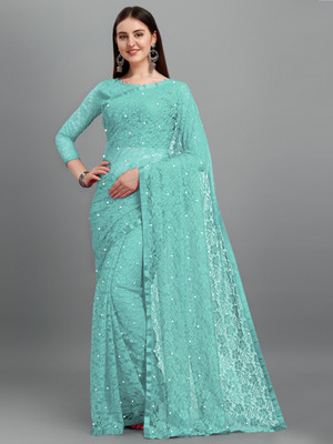 LOROFY Self Design Bollywood Net Saree(Light Green)