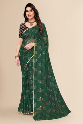 V And V Shop Printed Bollywood Chiffon Saree(Green)