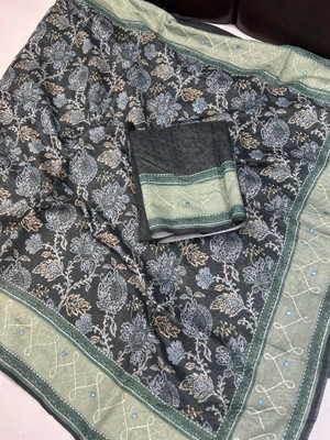 VIKALP FABRICS Digital Print Chanderi Cotton Blend Saree(Grey)