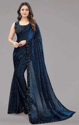 Amavii Embellished Bollywood Lycra Blend Saree(Blue)