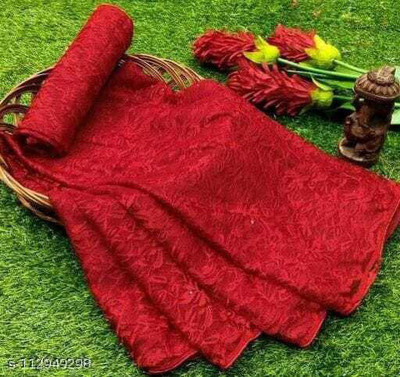 TVISHAFASHION Self Design Bollywood Net Saree(Red)