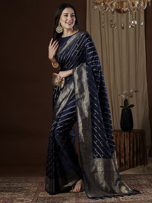 Tasrika Woven Kanjivaram Satin Saree(Dark Blue)