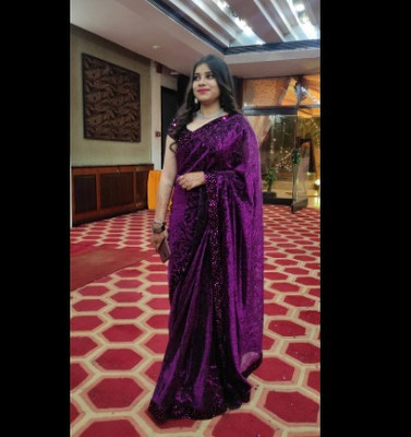 HouseOfCommon Printed Bollywood Lycra Blend Saree(Magenta)