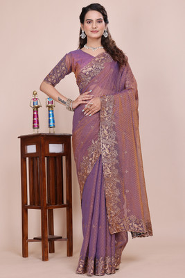 NEELMADHAV FASHION Embroidered Bollywood Tissue Saree(Purple)