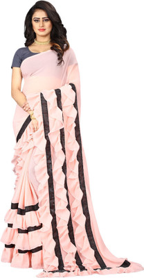 SAREEFLAME Self Design, Striped, Solid/Plain, Embellished Bollywood Georgette Saree(Pink)