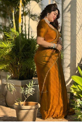 ANUVRATA Self Design, Solid/Plain Bollywood Lace Saree(Gold)