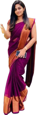 JATADHAR FAB Self Design Ready to Wear Cotton Silk Saree(Purple)
