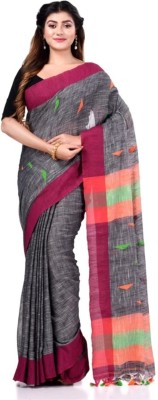 Krishneshwari Woven Handloom Pure Cotton Saree(Grey)