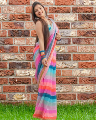 SHOBHTESH Digital Print, Printed, Striped Leheria Georgette Saree(Multicolor)