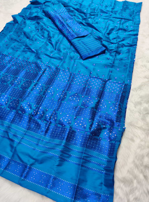Skiran's Woven Mekhela Chador Polyester Saree(Light Blue)