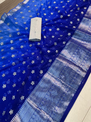 AKHANAD ANAND CREATION Embroidered Paithani Organza Saree(Blue)