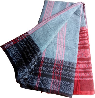 Happy Creation Woven Handloom Pure Cotton Saree(Grey, Red)