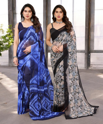 Divastri Printed Bollywood Georgette Saree(Pack of 2, Multicolor)