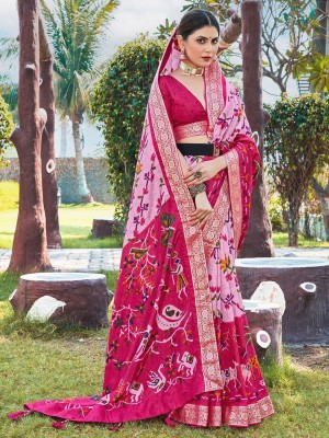 ANOUK Woven Pochampally Viscose Rayon Saree(Pack of 2, Pink)