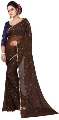 Florono enterprise Polka Print Bollywood Chiffon Saree(Brown)