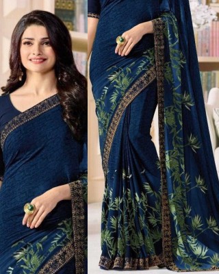 MEETVIN COUTURE Printed, Self Design, Digital Print, Embroidered, Floral Print, Solid/Plain Daily Wear Georgette, Chiffon Saree(Blue)