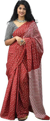 Clothonus Printed Ikkat Pure Cotton Saree(Maroon)