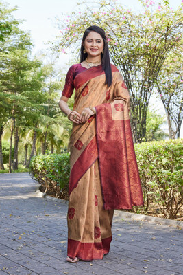 MANJULA SAREE Woven Banarasi Cotton Silk Saree(Beige)