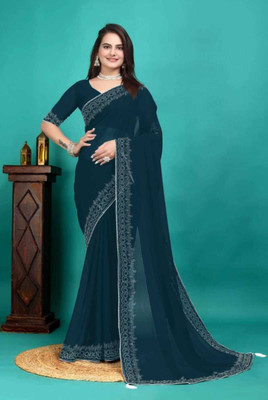 Crystallfashion Self Design Bollywood Georgette Saree(Beige)